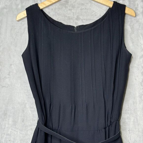 Vintage Claude Riviere Dress Small Extra Small Black Crepe Belted Sheath Pleated - Picture 3 of 11
